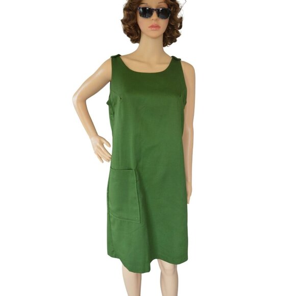 Vintage 60s Handmade Dark Olive Green Womens Shift Dress Size Small Earth Girl - Picture 1 of 10
